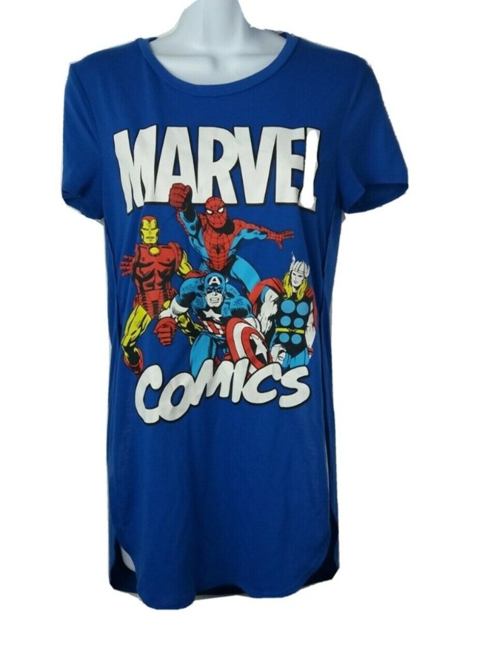 Freeze Marvel Avengers Graphic Tshirt Top Blue Med Superheroes Split Side Bold